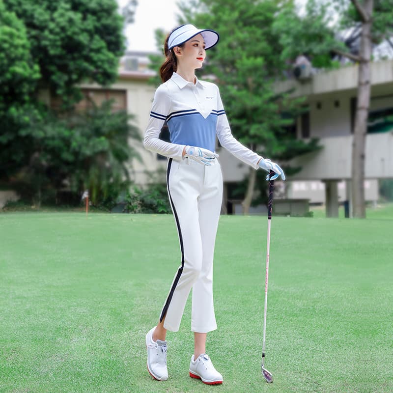 ゴルフウェア レディース サイドライン入りクロップドストレートパンツ