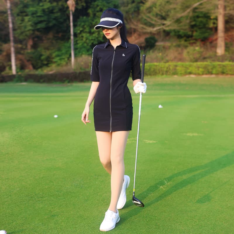 ゴルフウェア レディース スリム美シルエット ジップアップワンピース