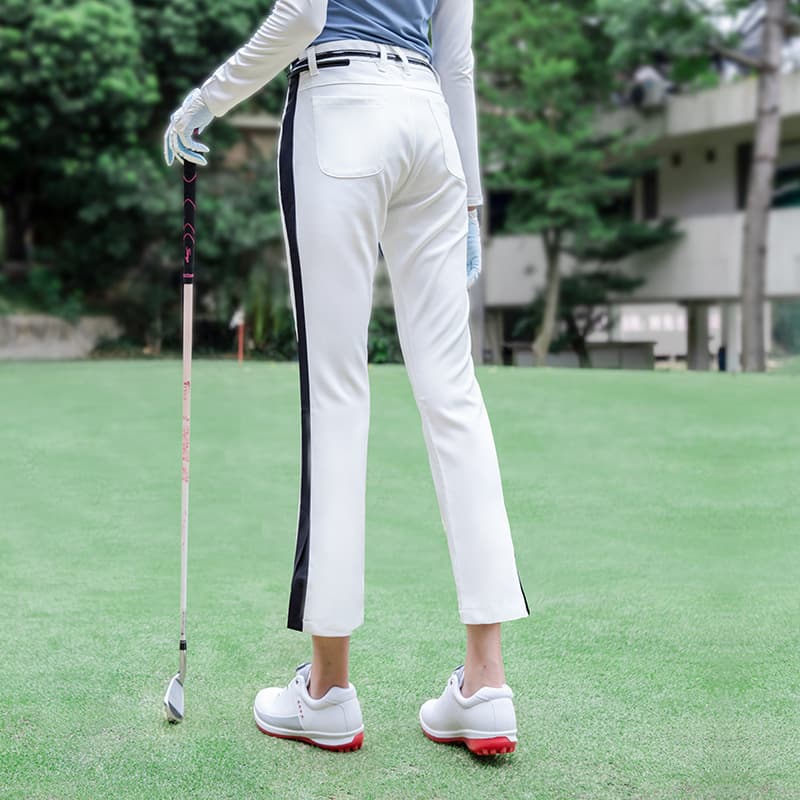 ゴルフウェア レディース サイドライン入りクロップドストレートパンツ