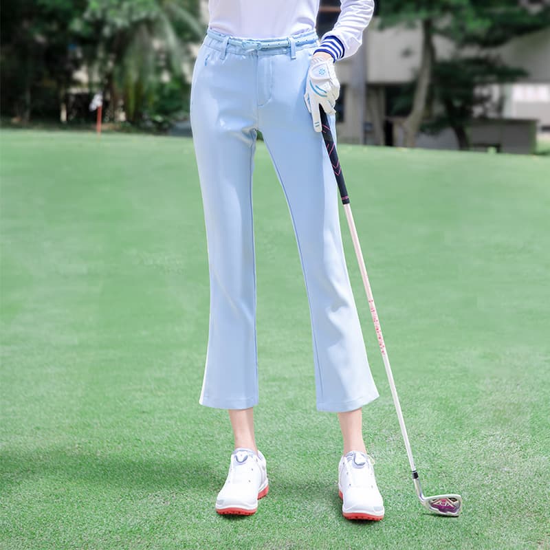 ゴルフウェア レディース サイドライン入りクロップドストレートパンツ