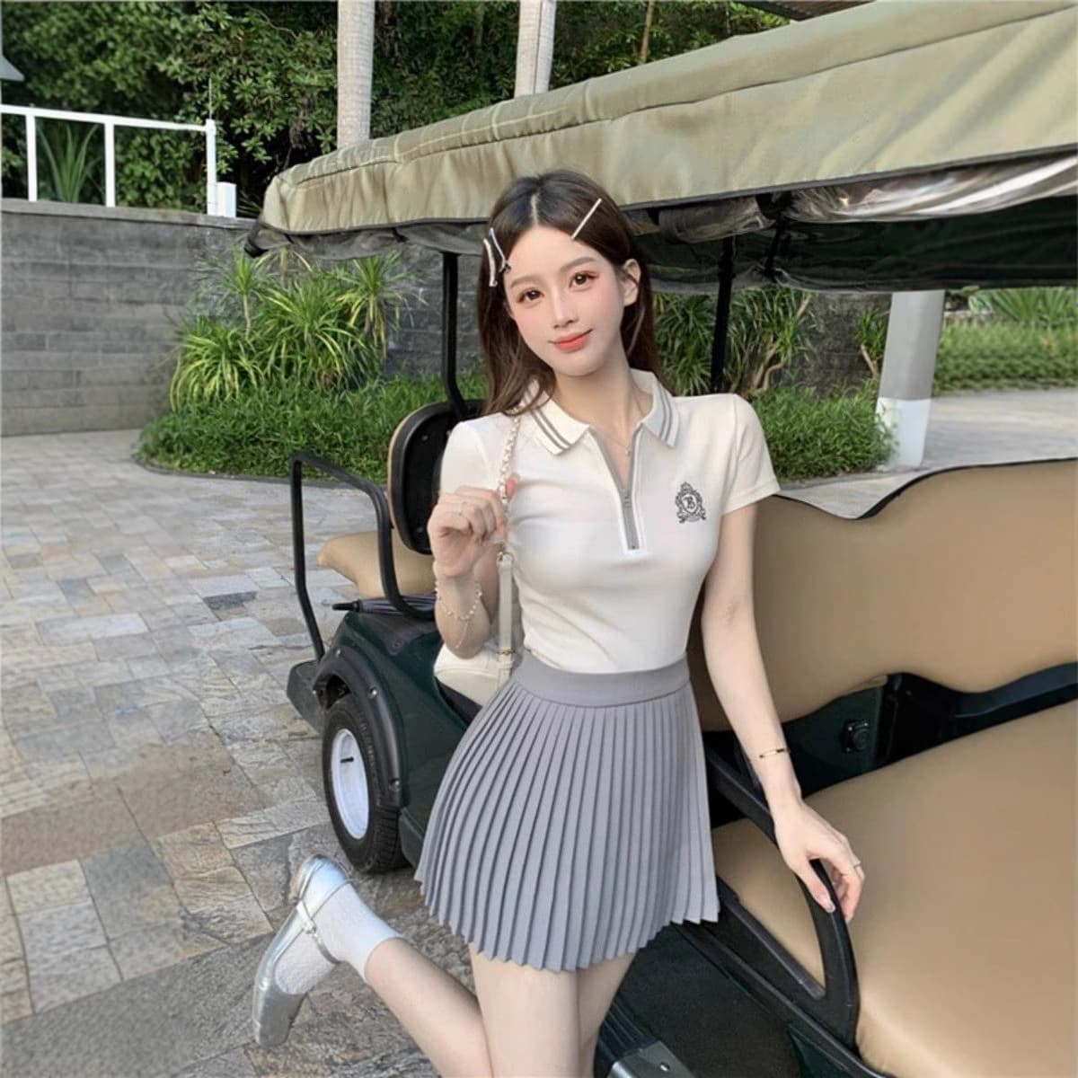 ゴルフウェア レディース プレミアム ポロプリーツセット