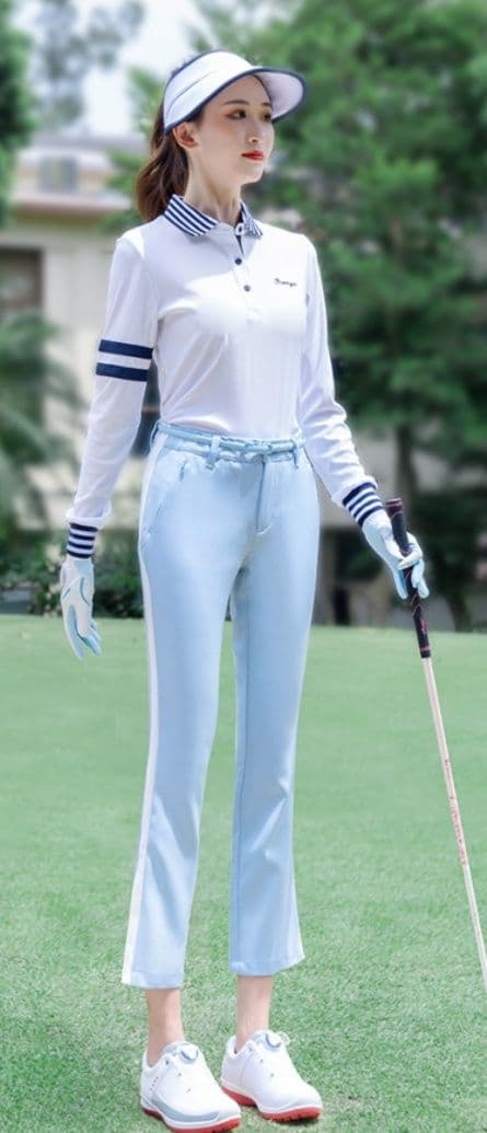 レディース ゴルフウェア サイドライン入りクロップド丈ゴルフパンツ